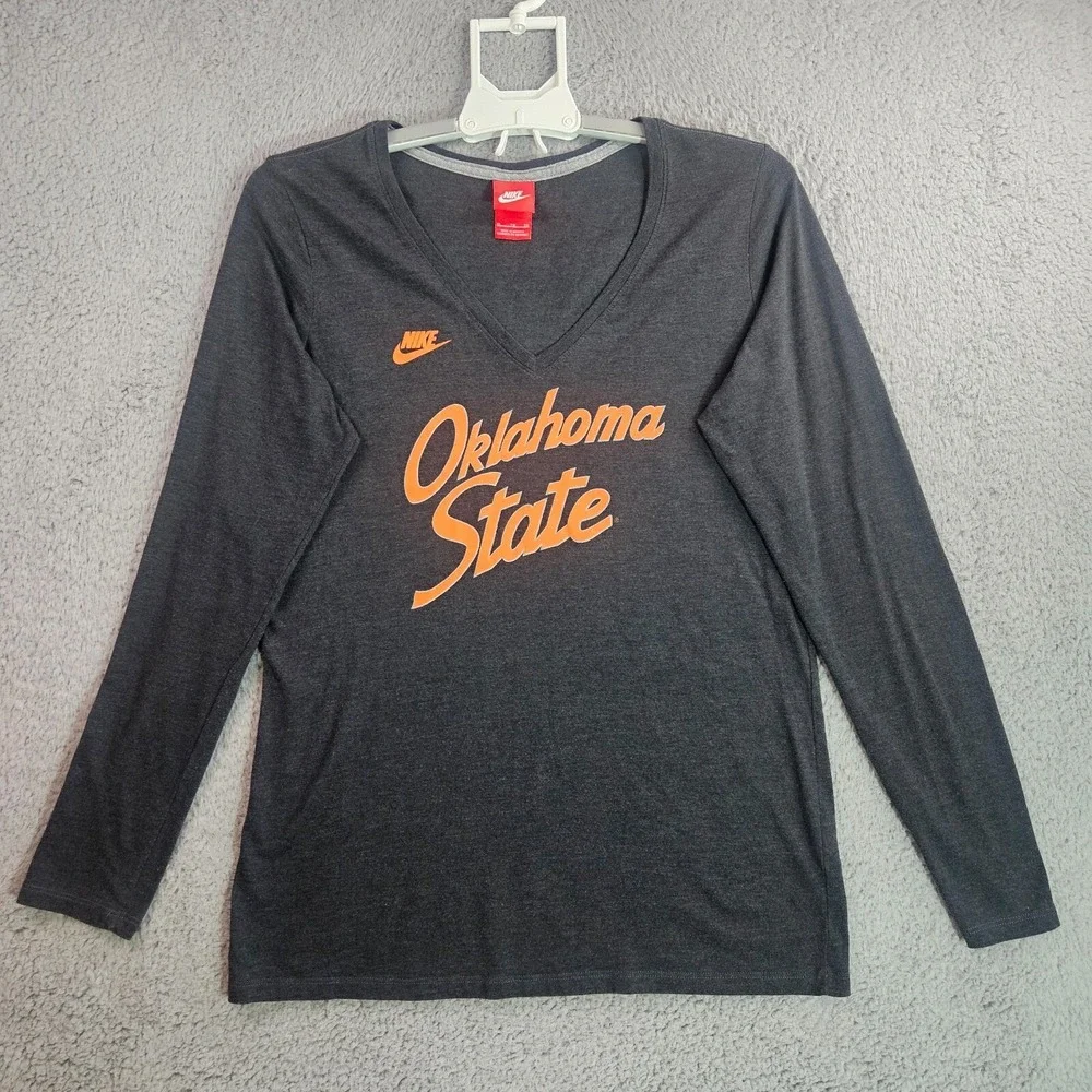 Nike Tee Top Women Size XL - Oklahoma State - V-Neck Long Sleeve Gray -XL‎